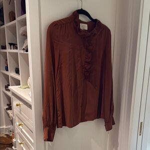 Women's Brown Ruffled Blouse